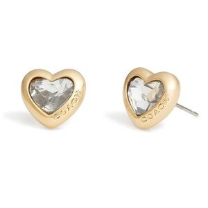 New Coach Gold Stone Heart Crystal Stud Earrings